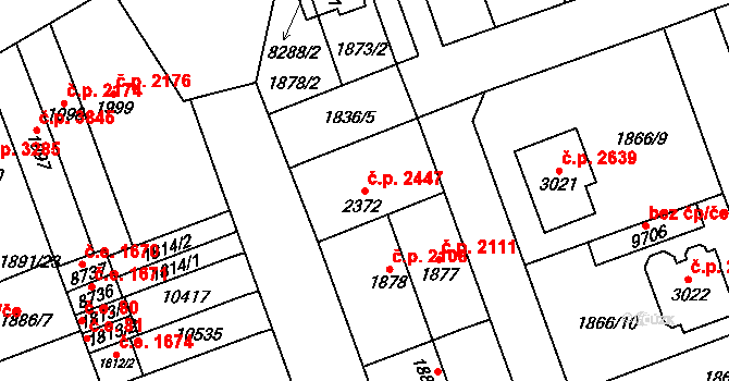 Hodonín 2447 na parcele st. 2372 v KÚ Hodonín, Katastrální mapa