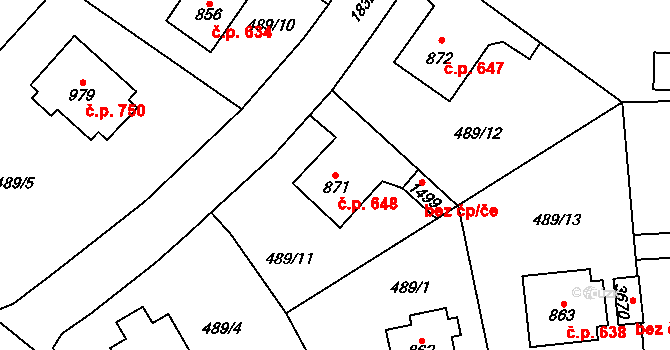 Vrchlabí 648 na parcele st. 871 v KÚ Vrchlabí, Katastrální mapa