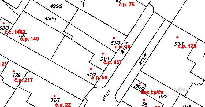 Sezimovo Ústí 137 na parcele st. 51/1 v KÚ Sezimovo Ústí, Katastrální mapa