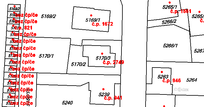 Česká Lípa 2749 na parcele st. 5170/3 v KÚ Česká Lípa, Katastrální mapa