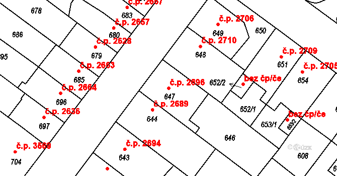 Chomutov 2696 na parcele st. 647 v KÚ Chomutov II, Katastrální mapa