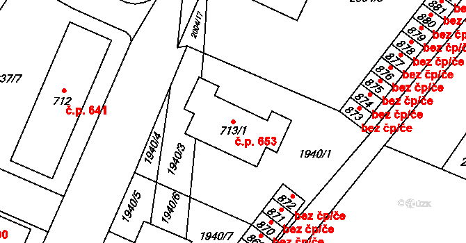 Rtyně v Podkrkonoší 653 na parcele st. 713/1 v KÚ Rtyně v Podkrkonoší, Katastrální mapa