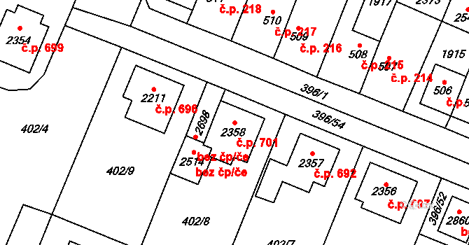 Kukleny 701, Hradec Králové na parcele st. 2358 v KÚ Kukleny, Katastrální mapa
