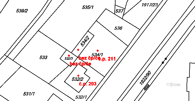 Horní Jasenka 211, Vsetín na parcele st. 534/1 v KÚ Jasenka, Katastrální mapa