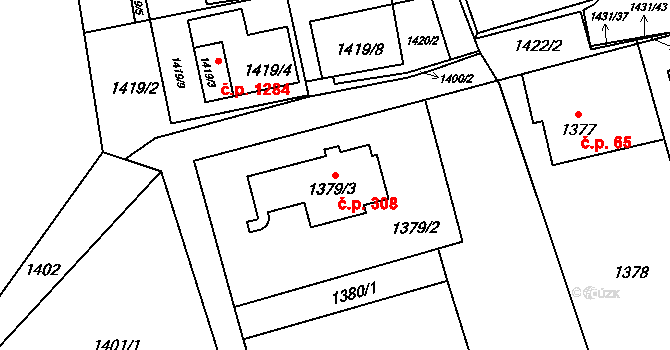Šumbark 308, Havířov na parcele st. 1379/3 v KÚ Šumbark, Katastrální mapa