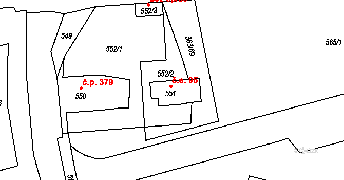 Veselí nad Lužnicí I 95, Veselí nad Lužnicí na parcele st. 551 v KÚ Veselí nad Lužnicí, Katastrální mapa
