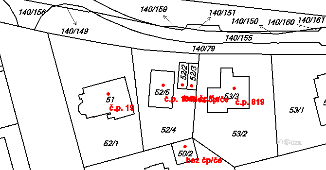 Lhotka 1031, Praha na parcele st. 52/5 v KÚ Lhotka, Katastrální mapa