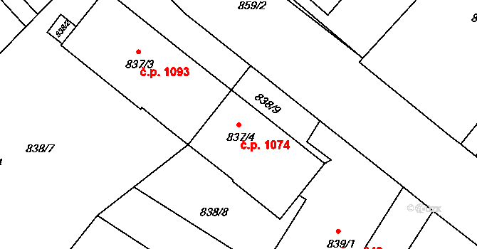 Liberec VI-Rochlice 1074, Liberec na parcele st. 837/4 v KÚ Rochlice u Liberce, Katastrální mapa