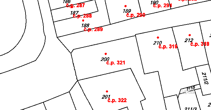 Šluknov 321 na parcele st. 200 v KÚ Šluknov, Katastrální mapa
