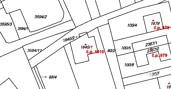Bojkovice 1010 na parcele st. 1640/1 v KÚ Bojkovice, Katastrální mapa