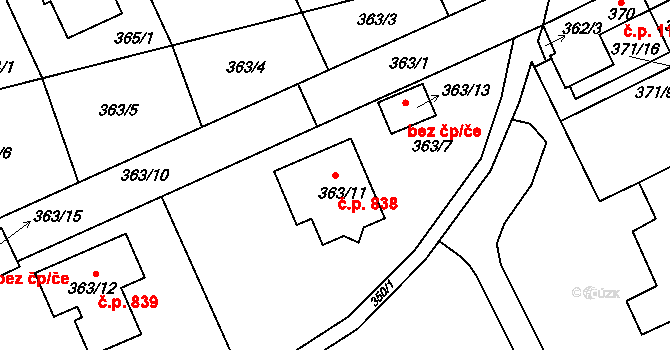 Libušín 838 na parcele st. 363/11 v KÚ Libušín, Katastrální mapa