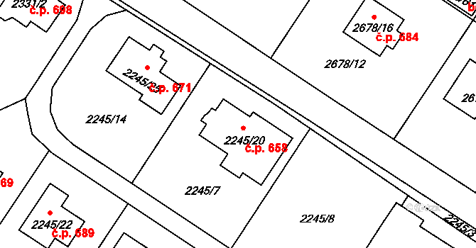 Rapotín 658 na parcele st. 2245/20 v KÚ Rapotín, Katastrální mapa