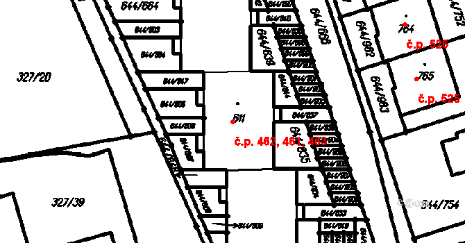 Vestec 461,462,463 na parcele st. 611 v KÚ Vestec u Prahy, Katastrální mapa