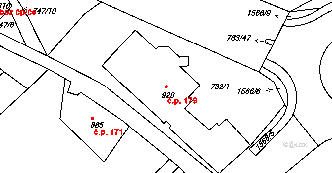 Latrán 179, Český Krumlov na parcele st. 928 v KÚ Český Krumlov, Katastrální mapa