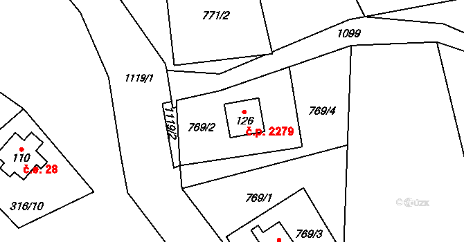 Hrušková 2279, Sokolov na parcele st. 126 v KÚ Hrušková, Katastrální mapa
