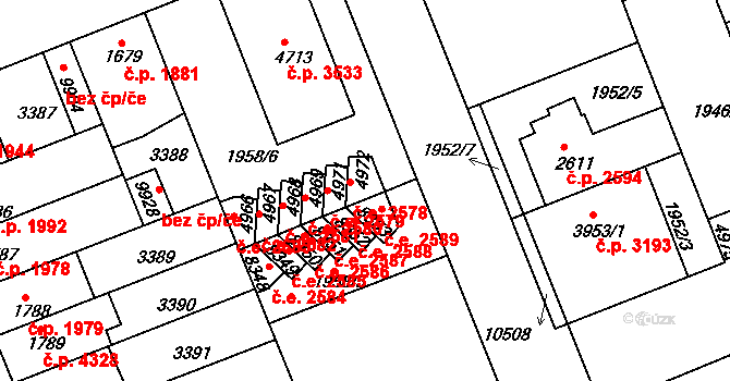 Hodonín 2578 na parcele st. 4972 v KÚ Hodonín, Katastrální mapa