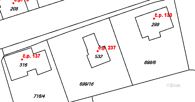 Dolní Kamenice 237, Česká Kamenice na parcele st. 532 v KÚ Dolní Kamenice, Katastrální mapa
