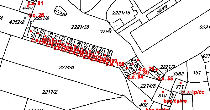 Kyjov 198 na parcele st. 2304 v KÚ Kyjov, Katastrální mapa