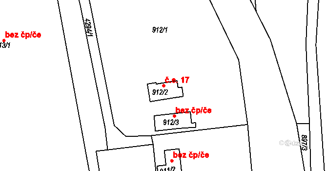 Roudnice nad Labem 17 na parcele st. 912/2 v KÚ Roudnice nad Labem, Katastrální mapa