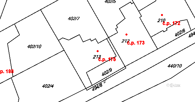 Heřmanice 175, Ostrava na parcele st. 213 v KÚ Heřmanice, Katastrální mapa