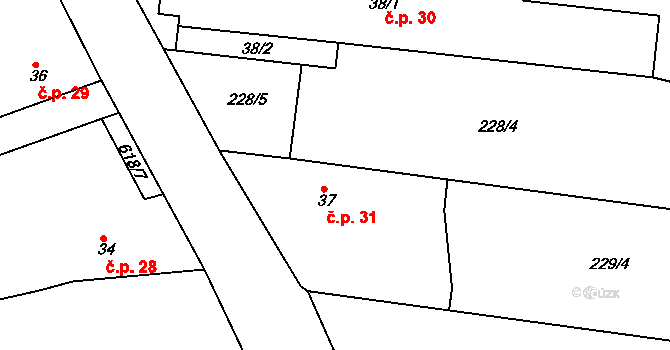 Bilina 31, Veselíčko na parcele st. 37 v KÚ Bilina, Katastrální mapa