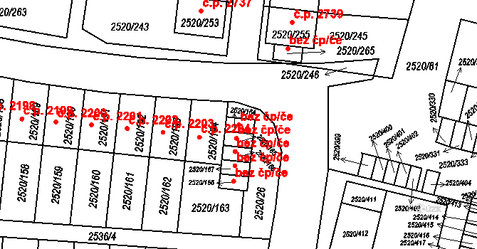 České Budějovice 40512843 na parcele st. 2520/164 v KÚ České Budějovice 5, Katastrální mapa