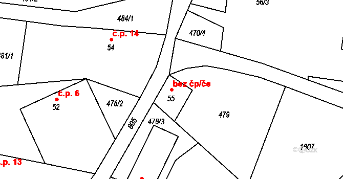 Sychrov 40836843 na parcele st. 55 v KÚ Radostín u Sychrova, Katastrální mapa