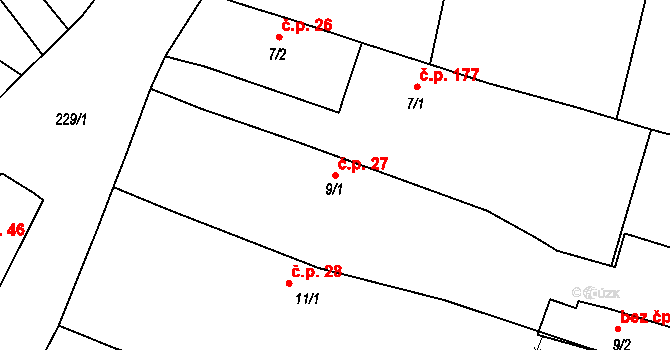Chvalíkovice 27 na parcele st. 9/1 v KÚ Chvalíkovice, Katastrální mapa