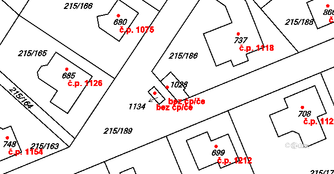 Rudná 43069843 na parcele st. 1028 v KÚ Hořelice, Katastrální mapa