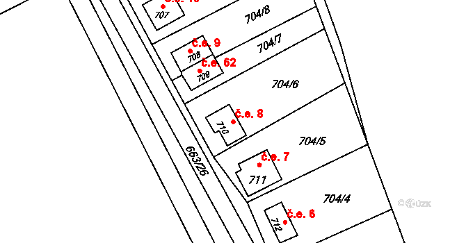 Děhylov 8 na parcele st. 710 v KÚ Děhylov, Katastrální mapa