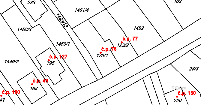 Vršovice 76 na parcele st. 123/1 v KÚ Vršovice u Opavy, Katastrální mapa
