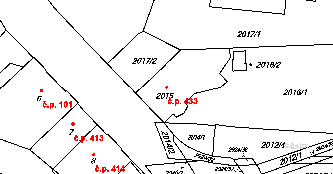 Předměstí 433, Opava na parcele st. 2015 v KÚ Opava-Předměstí, Katastrální mapa
