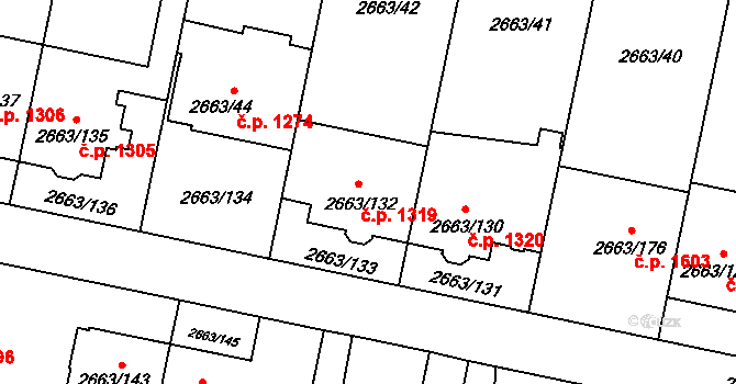Předměstí 1319, Opava na parcele st. 2663/132 v KÚ Opava-Předměstí, Katastrální mapa
