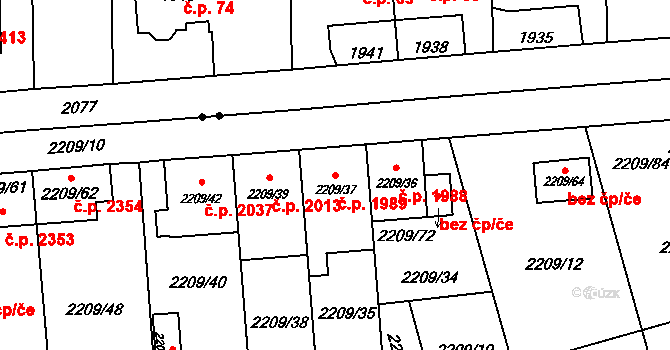 Předměstí 1989, Opava na parcele st. 2209/37 v KÚ Opava-Předměstí, Katastrální mapa