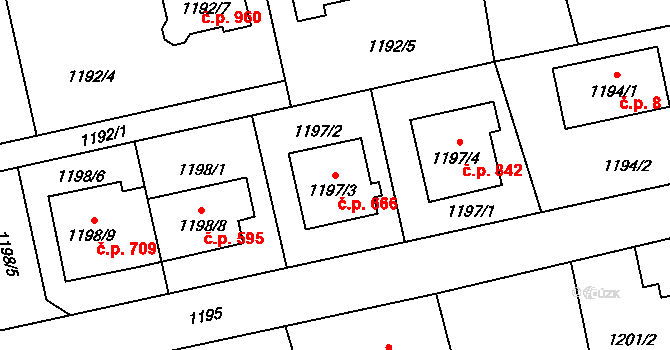 Bolatice 666 na parcele st. 1197/3 v KÚ Bolatice, Katastrální mapa
