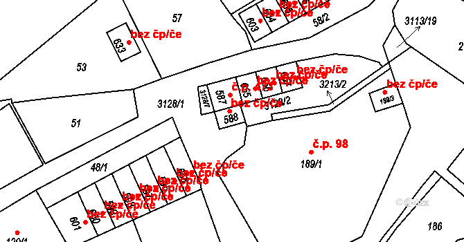 Bečov nad Teplou 45789843 na parcele st. 588 v KÚ Bečov nad Teplou, Katastrální mapa