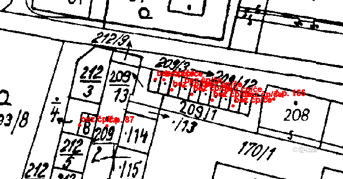 Heřmanova Huť 49591843 na parcele st. 209/5 v KÚ Vlkýš, Katastrální mapa