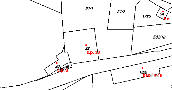 Liběšice 33, Želenice na parcele st. 38 v KÚ Liběšice u Želenic, Katastrální mapa
