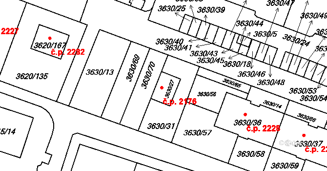 Tachov 2176 na parcele st. 3630/27 v KÚ Tachov, Katastrální mapa