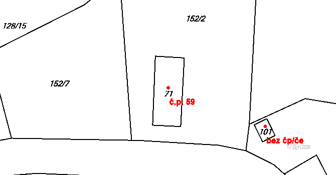 Mladotice 59, Ronov nad Doubravou na parcele st. 71 v KÚ Mladotice nad Doubravou, Katastrální mapa