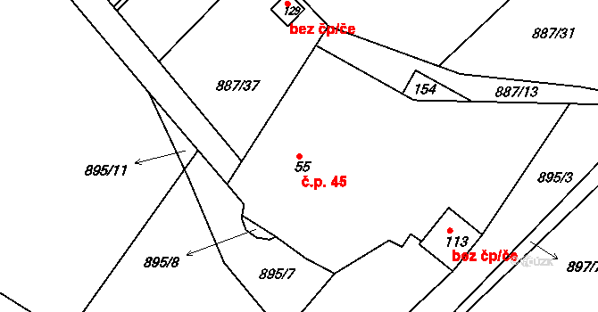 Chrastiny 45, Dolní Novosedly na parcele st. 55 v KÚ Chrastiny, Katastrální mapa