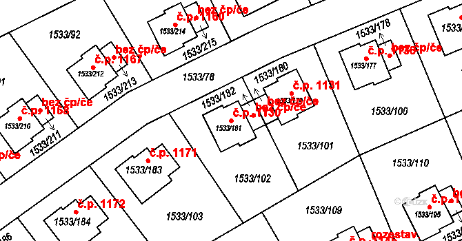 Řeporyje 1130, Praha na parcele st. 1533/181 v KÚ Řeporyje, Katastrální mapa