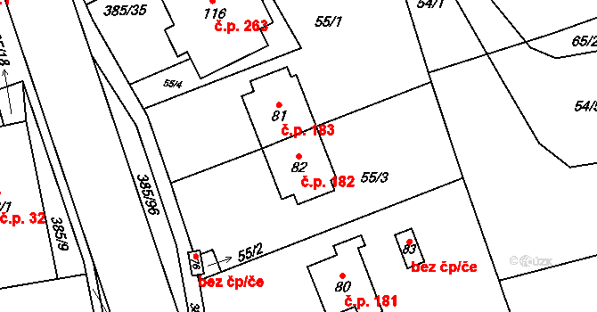 Horní Libchavy 182, Libchavy na parcele st. 82 v KÚ Prostřední Libchavy, Katastrální mapa
