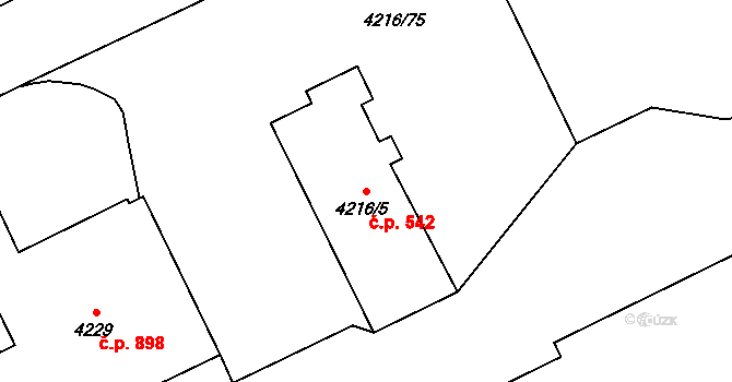 Litomyšlské Předměstí 542, Vysoké Mýto na parcele st. 4216/5 v KÚ Vysoké Mýto, Katastrální mapa