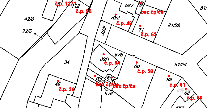 Zeměchy 54, Kralupy nad Vltavou na parcele st. 62/1 v KÚ Zeměchy u Kralup nad Vltavou, Katastrální mapa