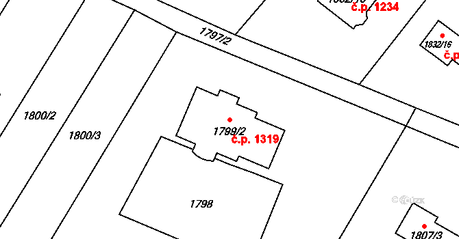 Vratimov 1319 na parcele st. 1799/2 v KÚ Vratimov, Katastrální mapa