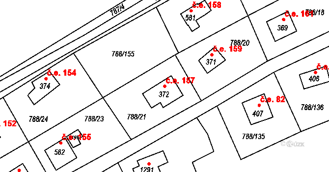Nučice 157 na parcele st. 372 v KÚ Nučice u Rudné, Katastrální mapa
