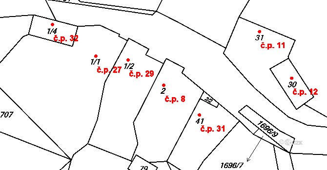 Chrášťovice 8, Mladotice na parcele st. 2 v KÚ Chrášťovice u Mladotic, Katastrální mapa