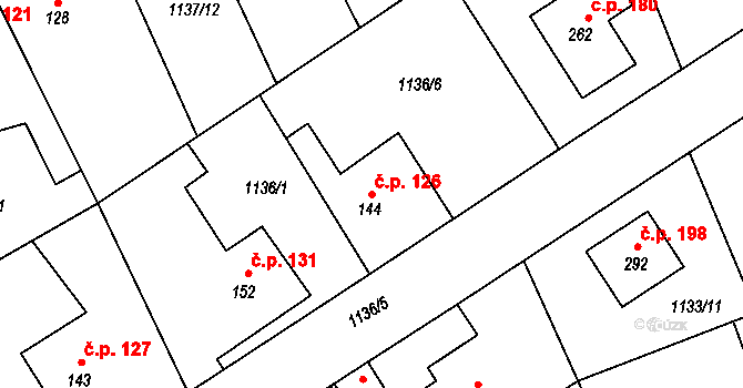 Litohlavy 126 na parcele st. 144 v KÚ Litohlavy, Katastrální mapa