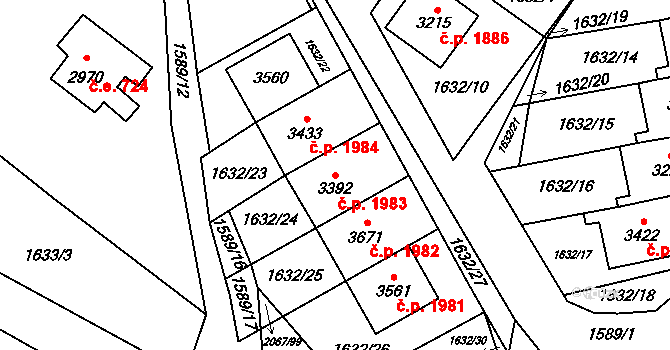 Náchod 1983 na parcele st. 3392 v KÚ Náchod, Katastrální mapa